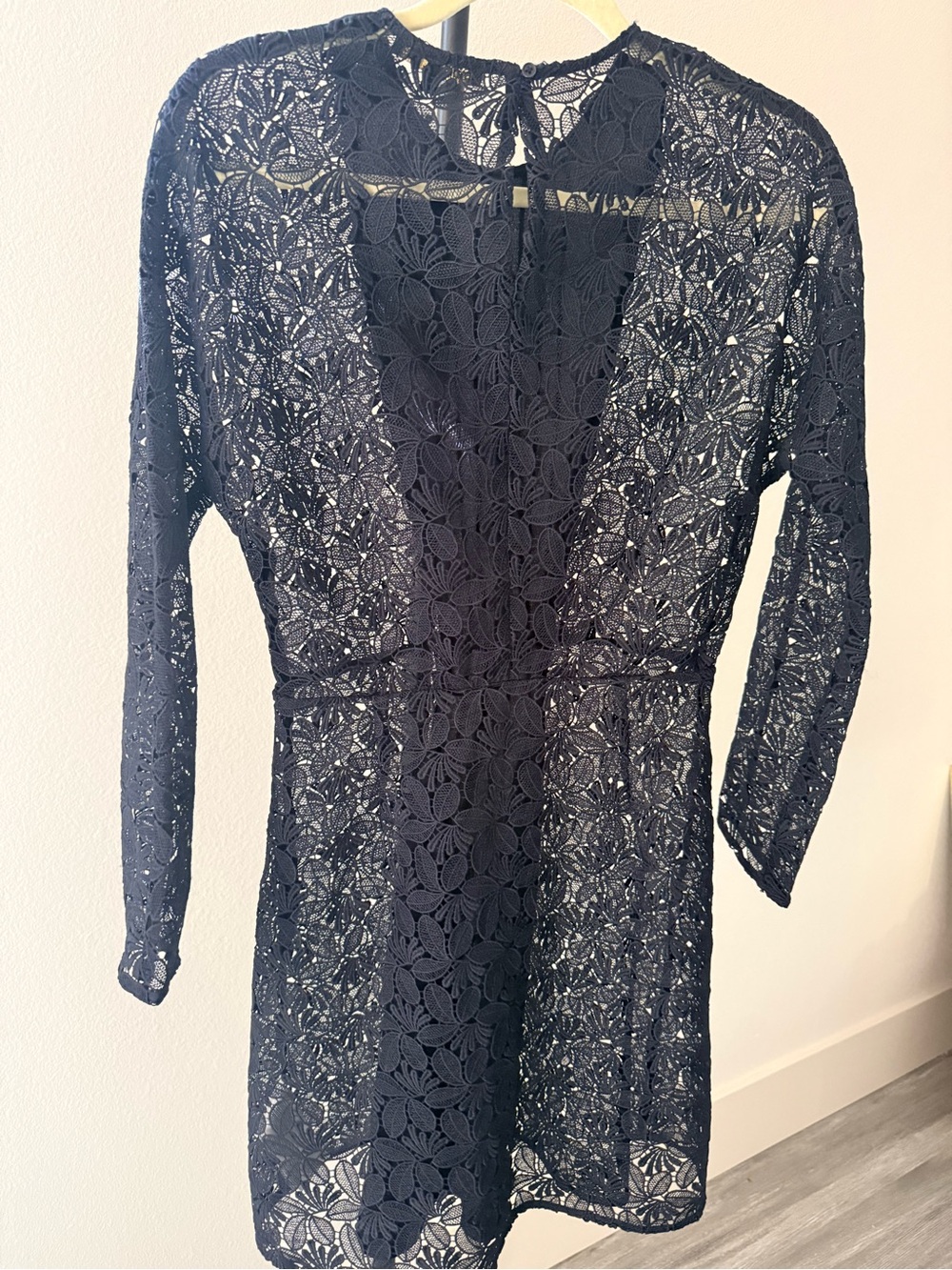 Maje Navy Crepe Revine Lave Long-Sleeve Mini NWT, no slip